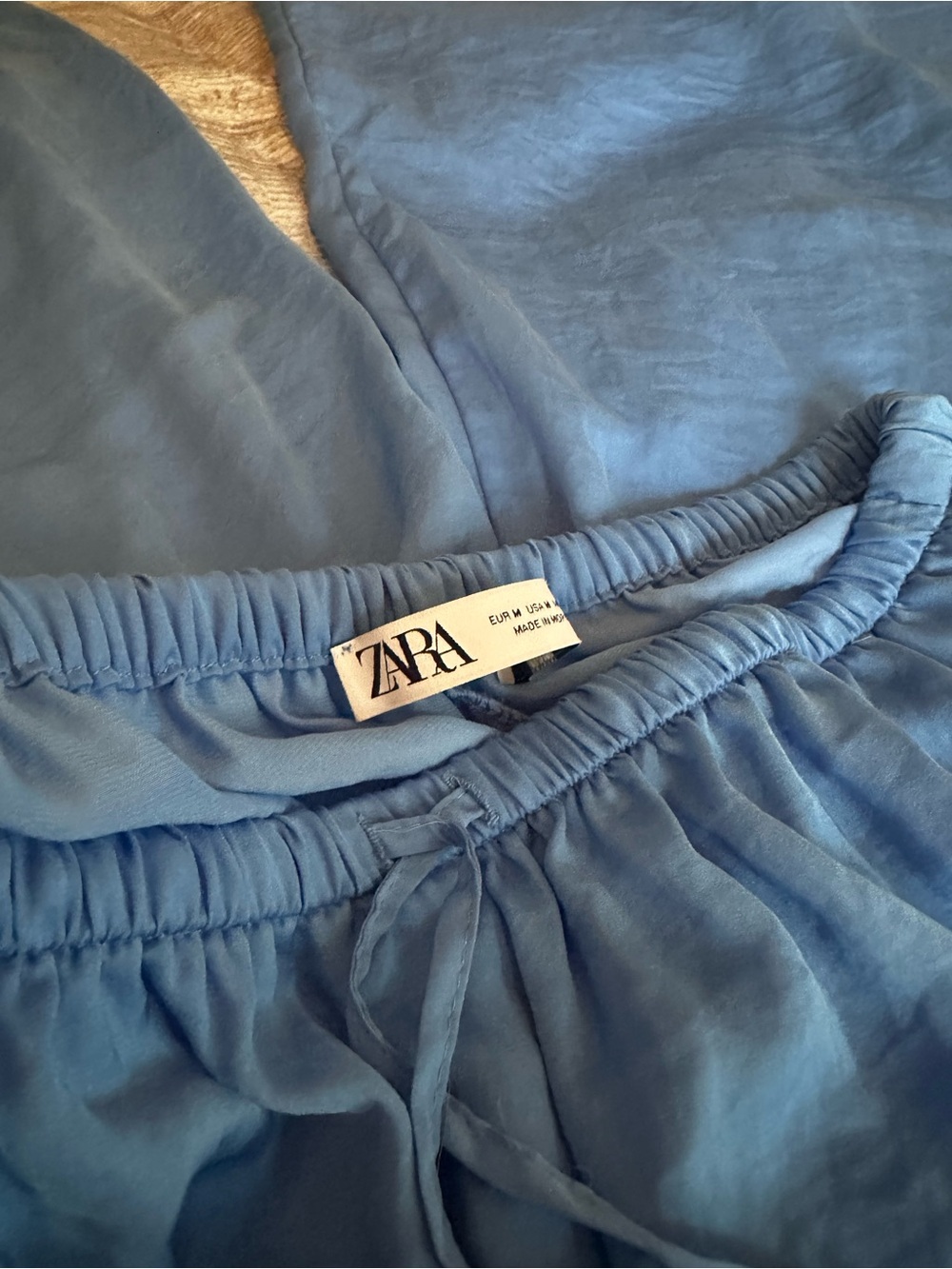 Zara Sky Blue Elastic Waist Wide Leg Pant